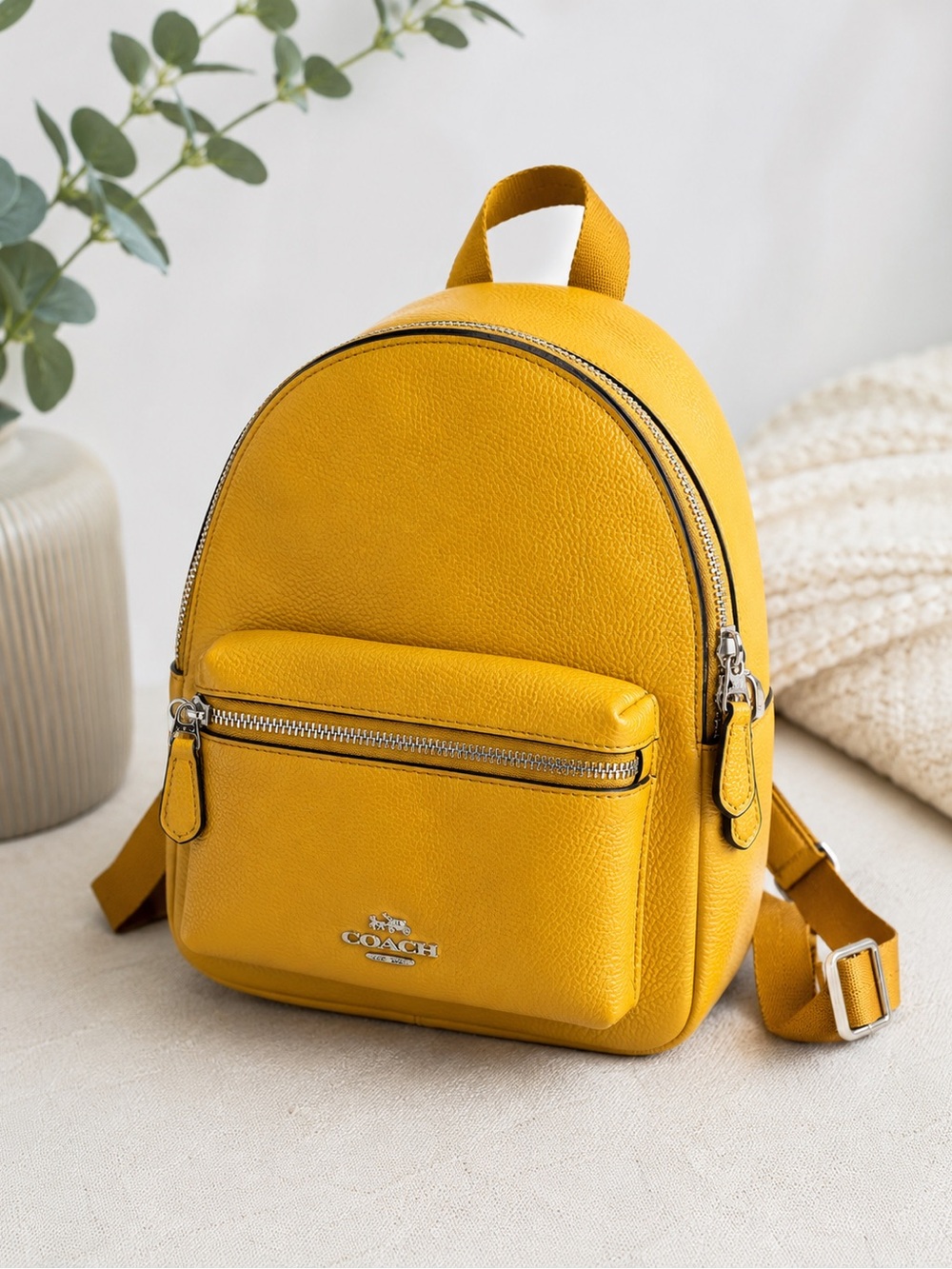 Like New! Coach Mini Charlie Backpack Yellow Pebbled Leather F38263